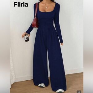 Wide Leg High-Waist Navy Jumpsuit NWT